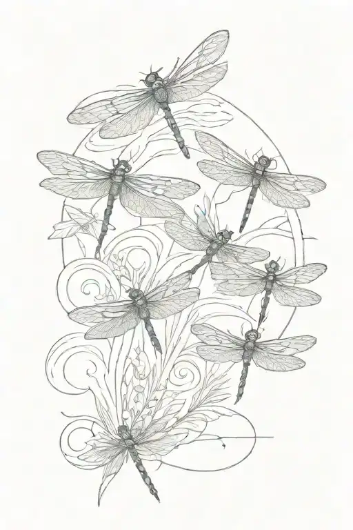 4 Dragonflies On The River With Sunset Sky