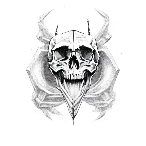 A Traditional-style Skull With A Scythe As Its Jawbone