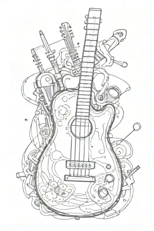 A Sketch Of A Guitar With Cooking Utensils As The Strings