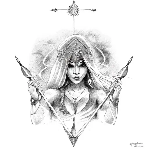 Saggitarius Women Holding An Arrow With Flames