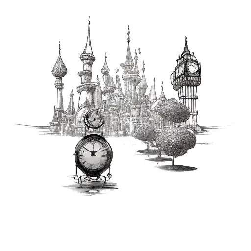 Clock Towers In The Style Of Alice In Wonder Land