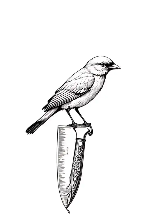 Black Bird Sitting On A Chef Knife