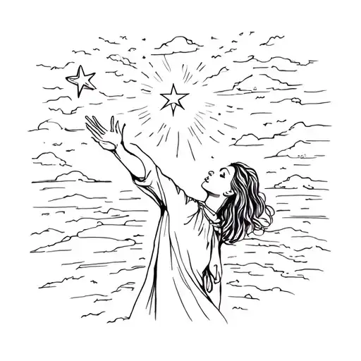 Woman Reaching For Star In Sky