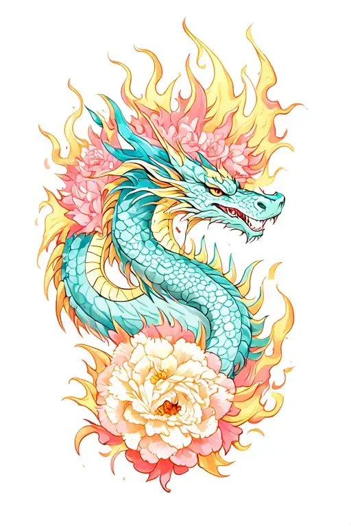 Sleeve With Dragon In Color And Leopard Print Peonies And Flames