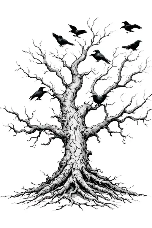 Huge Poison Tree With Ravens And No Leaves Growing