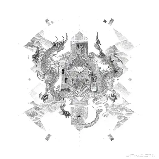 A Circuit Board Pattern Forming The Shape Of A Dragon In Space