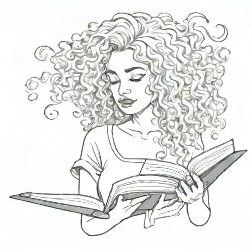 A Woman With Curly Hair Tattoo Holding Open Book