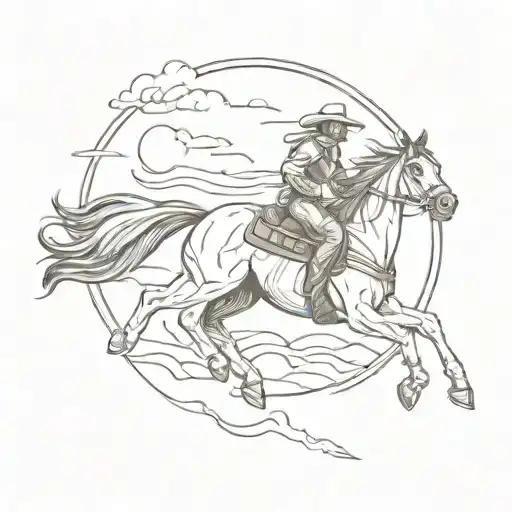 A Cowboy Riding A Horse Into A Sunset With A Cowboy Hat Flying Off In The Wind