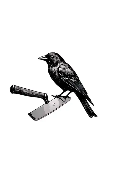 Black Bird Sitting On A Meat Cleaver