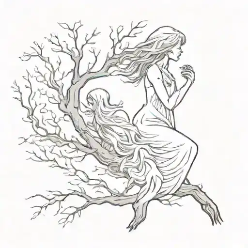 Silhouette Of A Woman And A Ghost Sitting On A Tree Branch