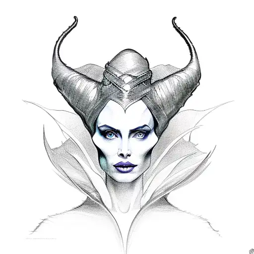 A Sketch-style Portrait Of An Actor Transforming Into Maleficent