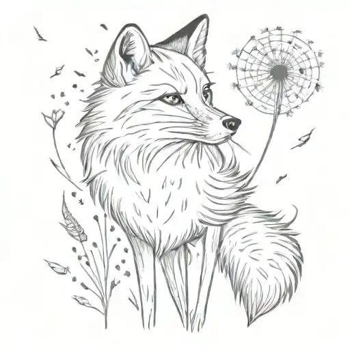 Fox And Dandelion Blowing In The Wind