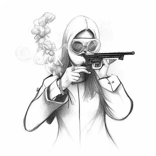 Women With Smoke And Gun