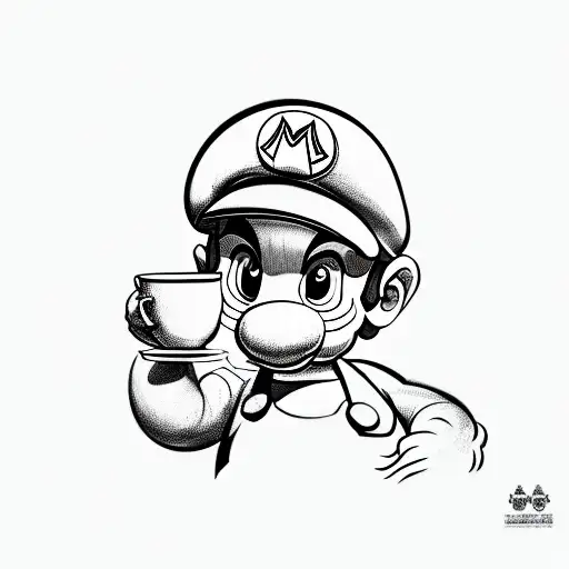 Baby Mario Drinking Tea From Paper Cup