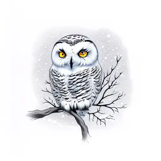 Snowy Owl On Branch With Roses