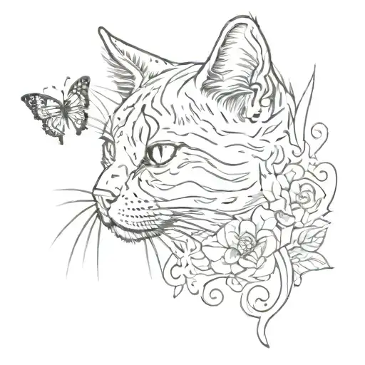 A Cat Smelling A Semi Colon Butterfly