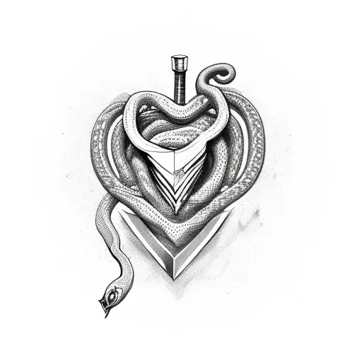 Knife Through Heart With A Snake Wrapped Around Heart