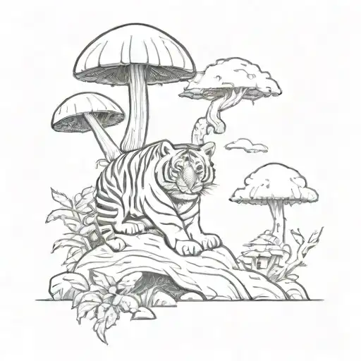 White Tiger On Evil Mushroom And A Sloth Riding Treetrunks From Adventure Time