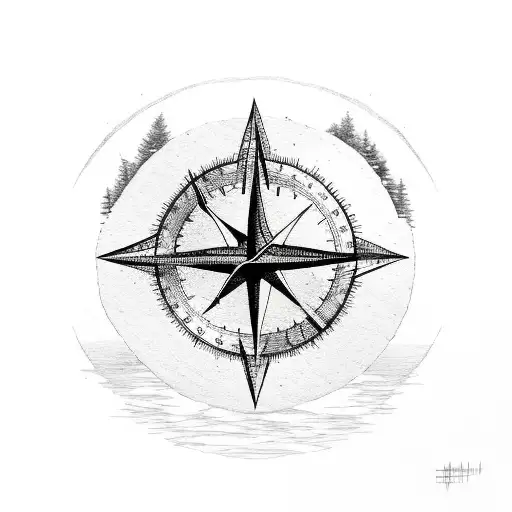 Forest With Lake And Compass