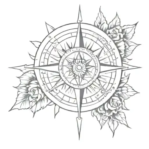 Sun In A Line With Rose Compass With Arrows