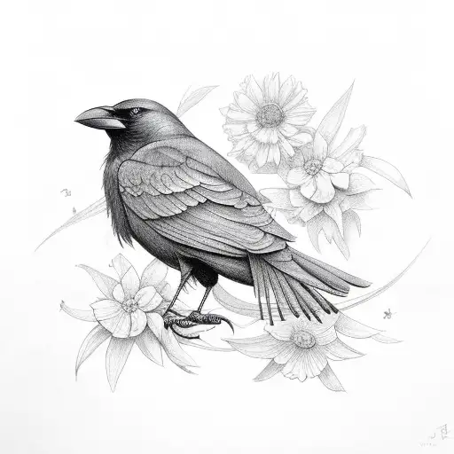 Crow With Flowers And French Fries