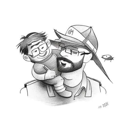 Dad Carrying His Son To The School Downhill