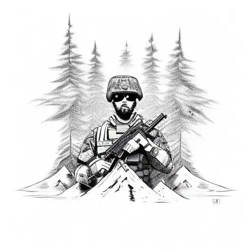 Gangsta Soldier With A K9 And Dead Bodies Around Him And Mountain With Turkey Flag In The Back