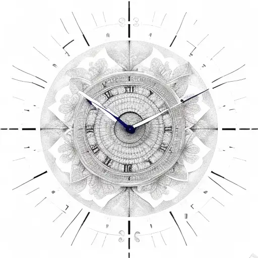 Clock Surrounded By Flowers And Clouds With Subtle Rays Of Light
