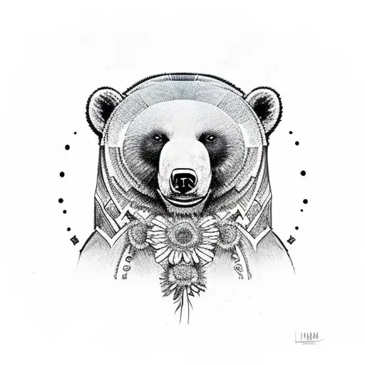 Totem Bear With Aster Flower