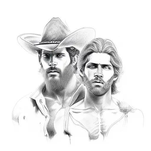 Greek God And A Cowboy Standing Back To Back
