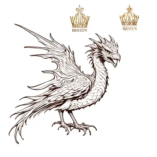 Queen Logo Dragon Bird Perched