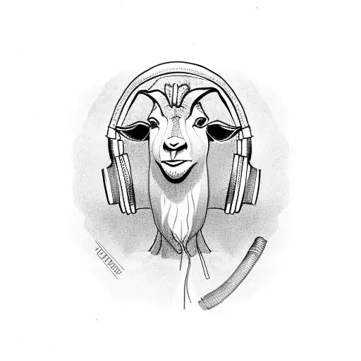 A Goat Wearing Headphones And Listening To Music