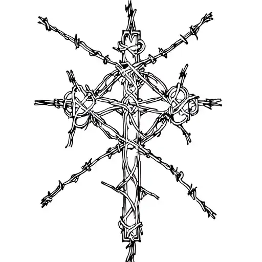 Religious Cross Made With Barb Wire