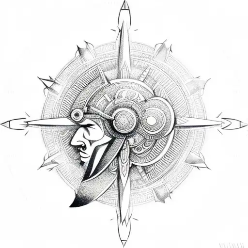 Warrior Helmet Inside Mandala Compass