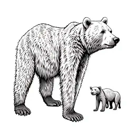 Bear Standing With Cubs Walking