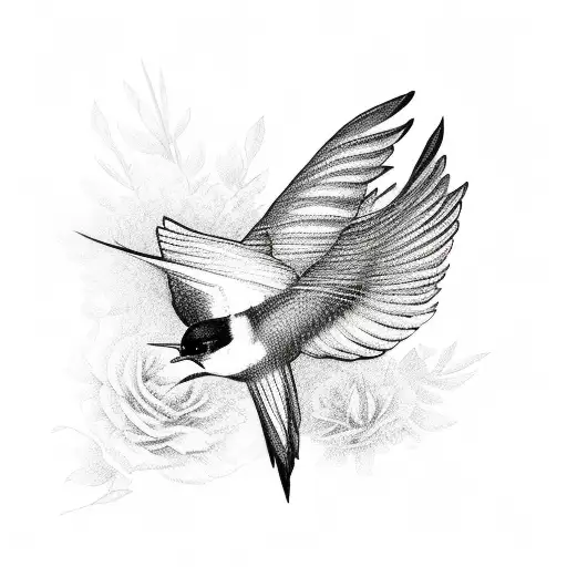 Swallow Bird In Flight Made Of Flowers