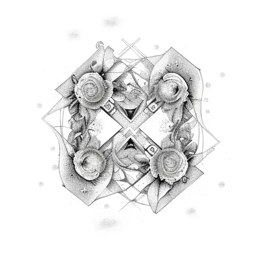 Gemini Sign With Counch Shell And Flowers