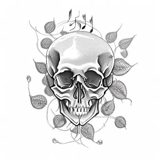 A Skull Made Of Musical Notes With Thorny Rose Vines Wrapped Around It