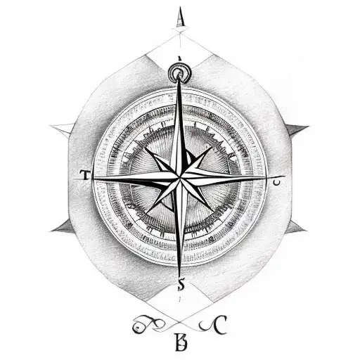 A Sketch-style Tattoo Of A Compass With The Initials 'S' And 'B' As The Cardinal Directions