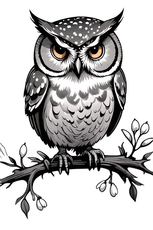 Nature Background With Owl Holding Snow Drop Flower