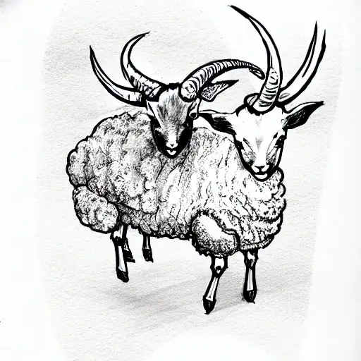 A Lamb With Two Large Horns With A Star Between The Horns
