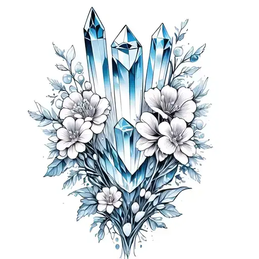 Crystal Cluster With Flowers Intertwined