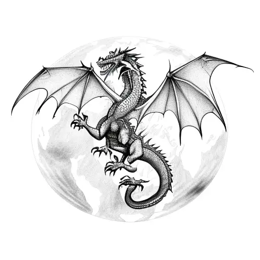 A Majestic Dragon Soaring Over A World Map