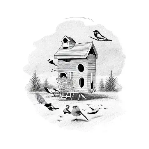 American Flag With Bird House