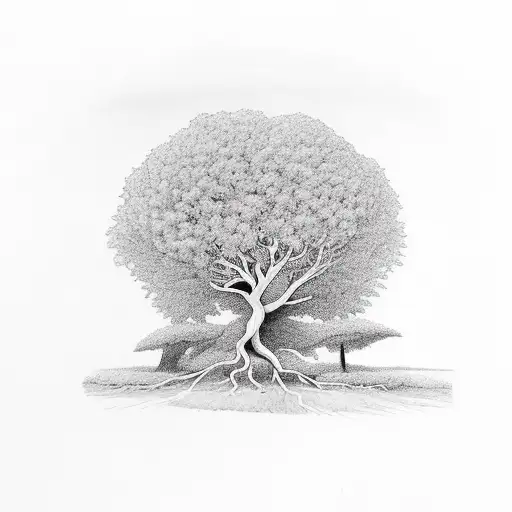 Mustard Tree With Roots And Birds