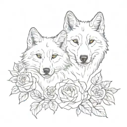 One Wolf With Roses And One Cat