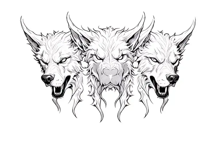 Heads Of The Evil Three-headed Cerberus Turned In Three Directions