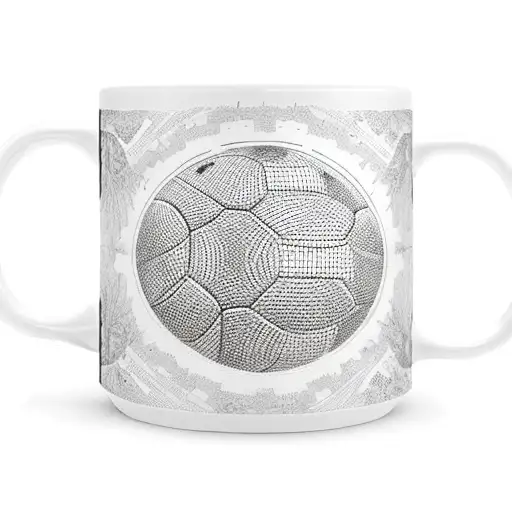 A Coffee Mug With A Football Pattern And A Camera Lens As The Handle
