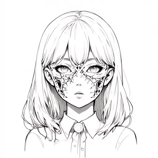 Anime Girl With Broken Porcelain Mask