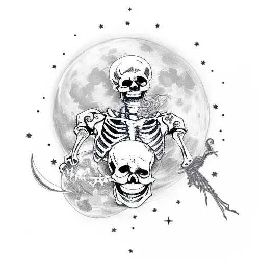 Skeletons With Fire And The Moon And Stars